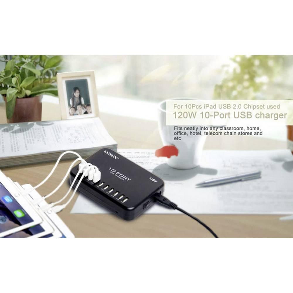 LVSUN  120W Smart 10-Port Stazione di carica USB 120 W Presa di corrente Corrente di uscita max. 24000 mA Num. uscite: 10 