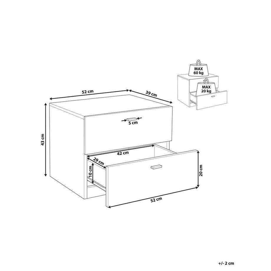 Beliani Comodino 2 cassetti en Fibra a media densità (MDF) Classico EDISON  