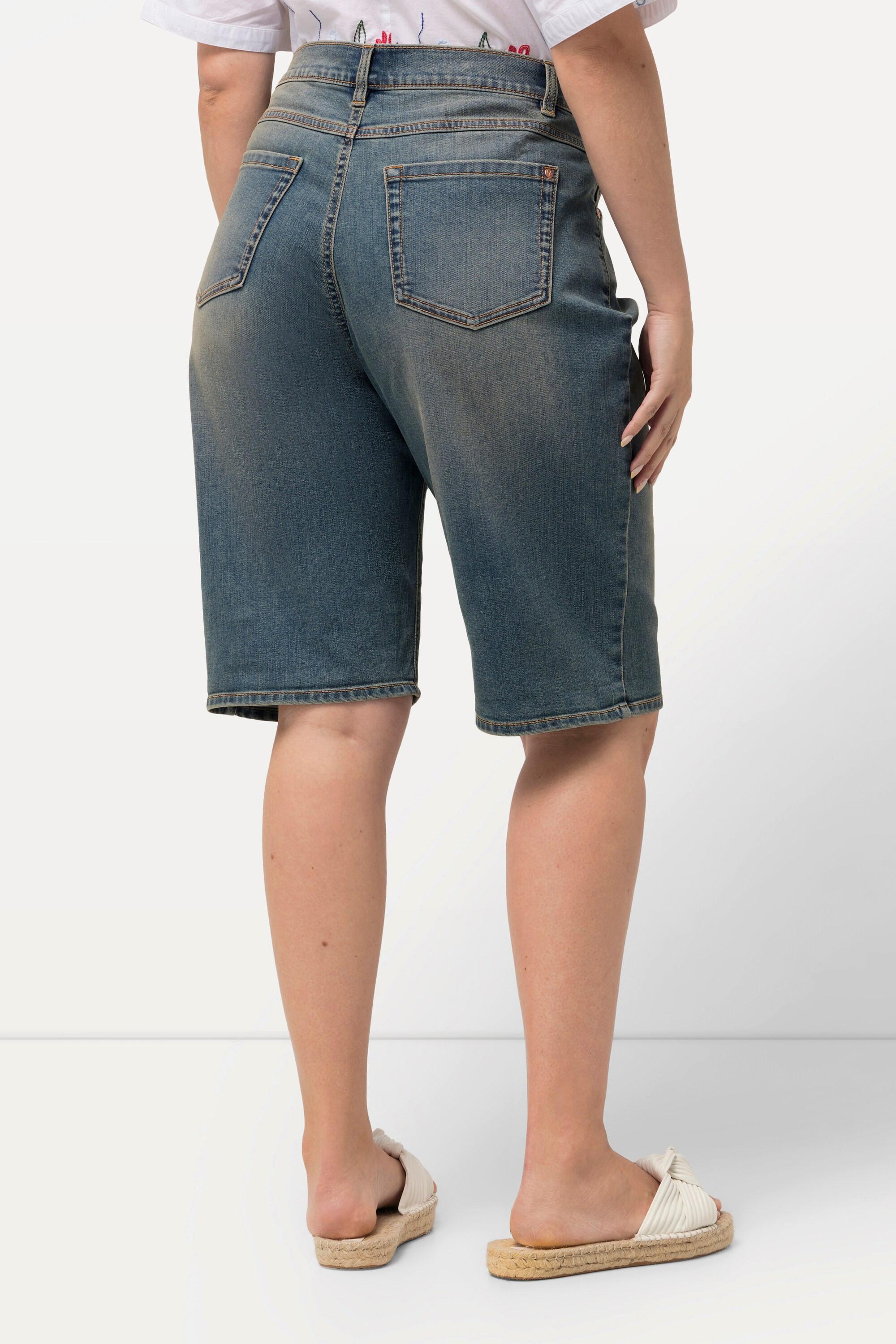 Ulla Popken  Bermuda en jean Boyfriend, délavage tendance, jambe large 