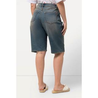 Ulla Popken  Bermuda en jean Boyfriend, délavage tendance, jambe large 