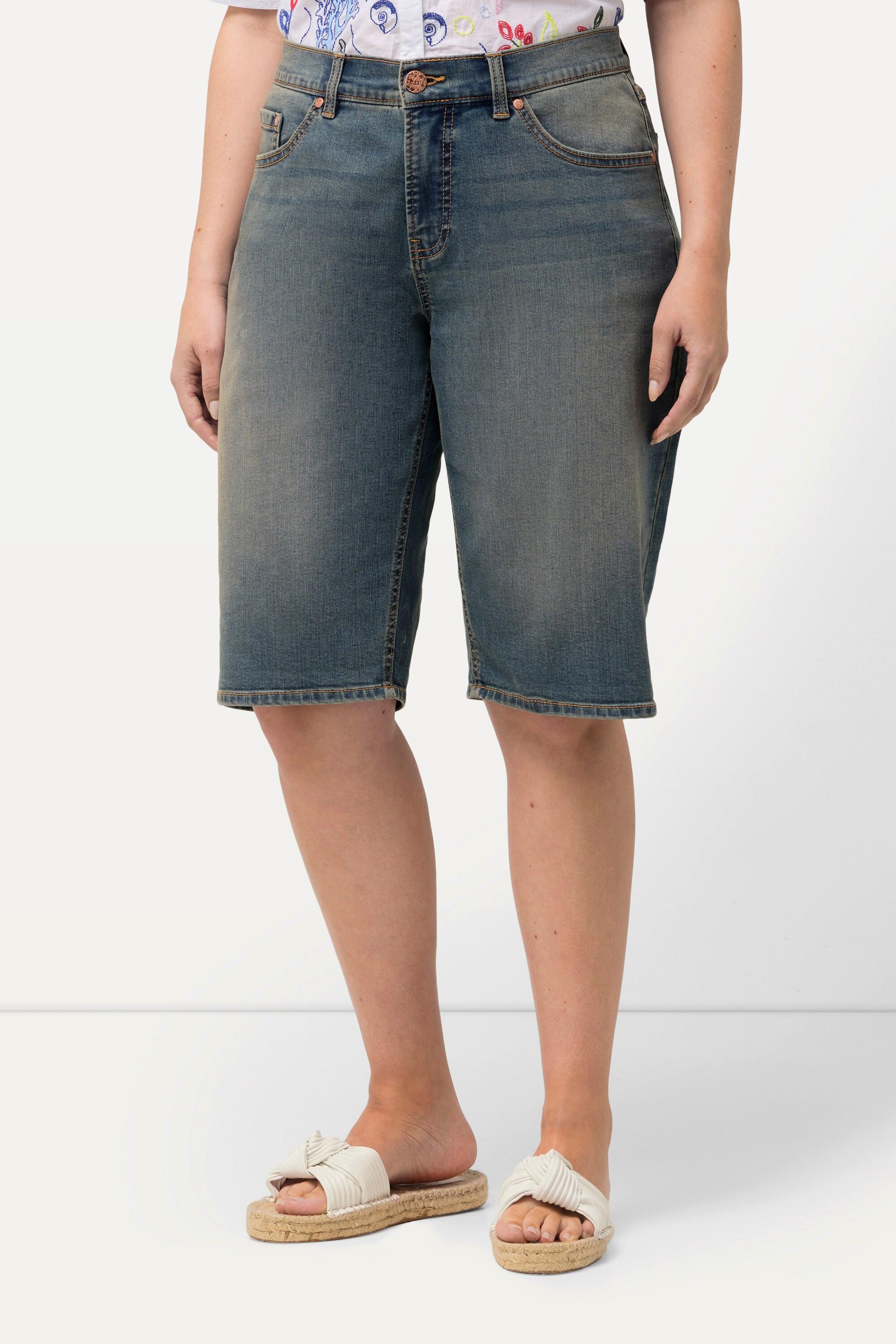 Ulla Popken  Bermuda en jean Boyfriend, délavage tendance, jambe large 