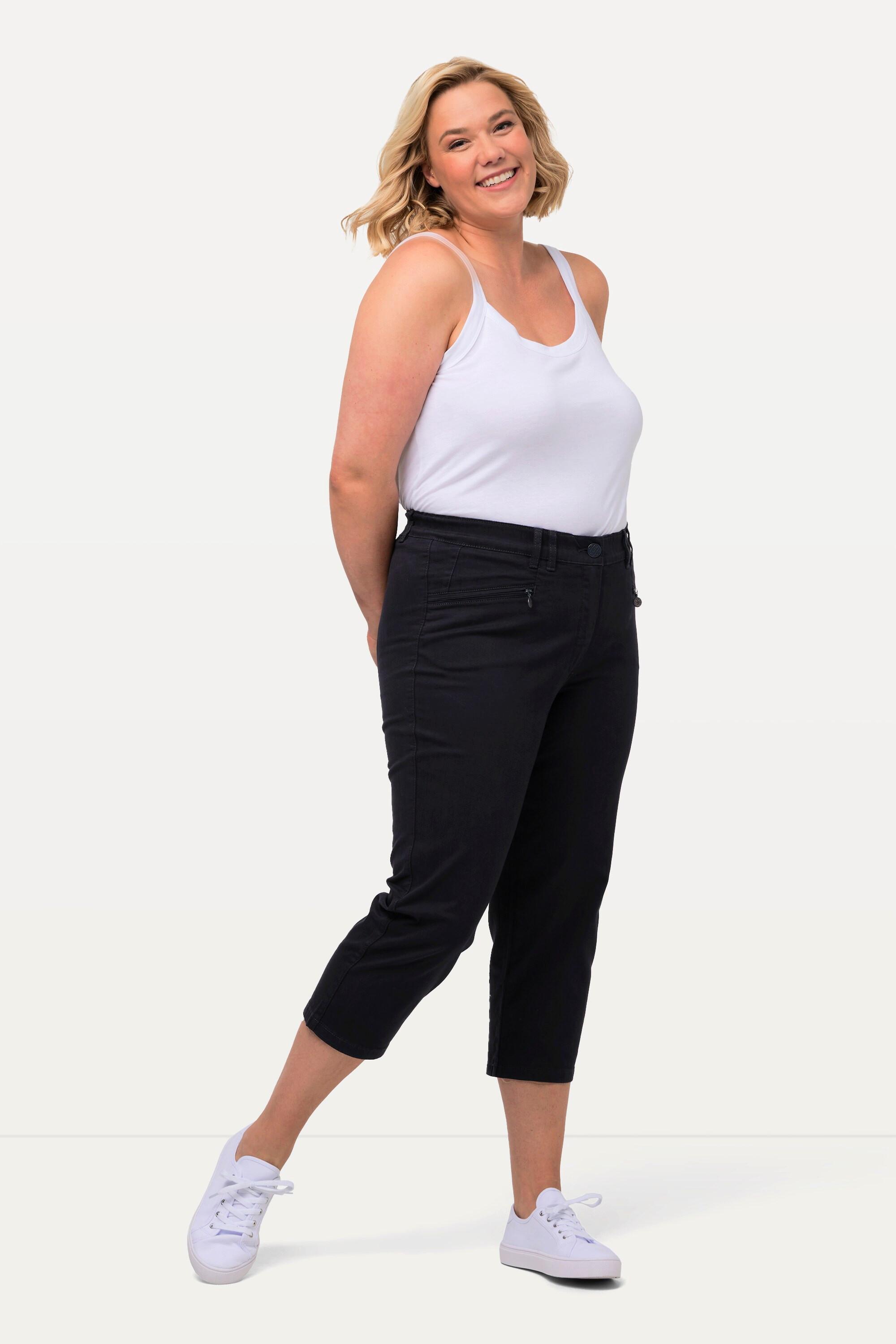 Ulla Popken  Pantalon Mony, longueur au mollet. Poches zippées et tissu stretch 