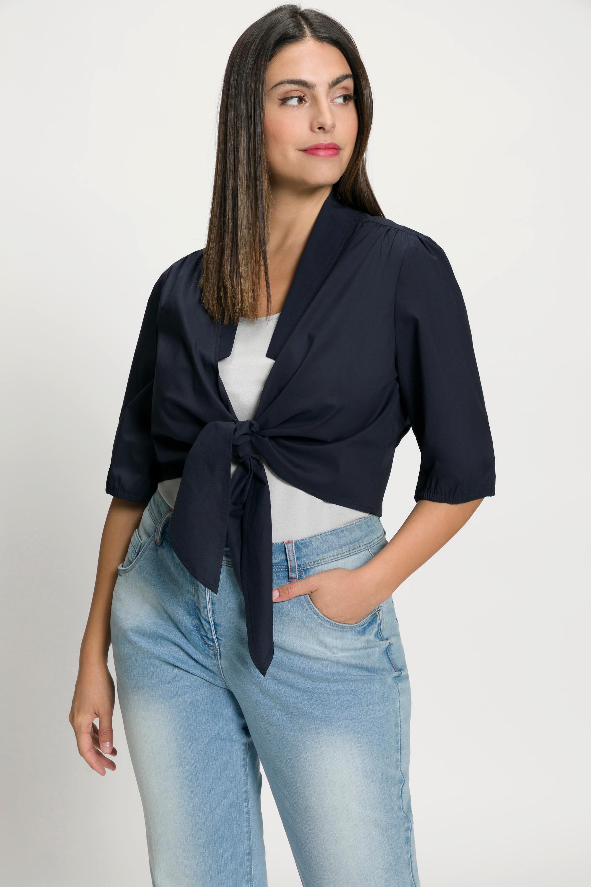 Ulla Popken  Blouse, col châle, courte, encolure V, manche bouffante 