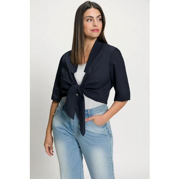 Blouse, col châle, courte, encolure V, manche bouffante