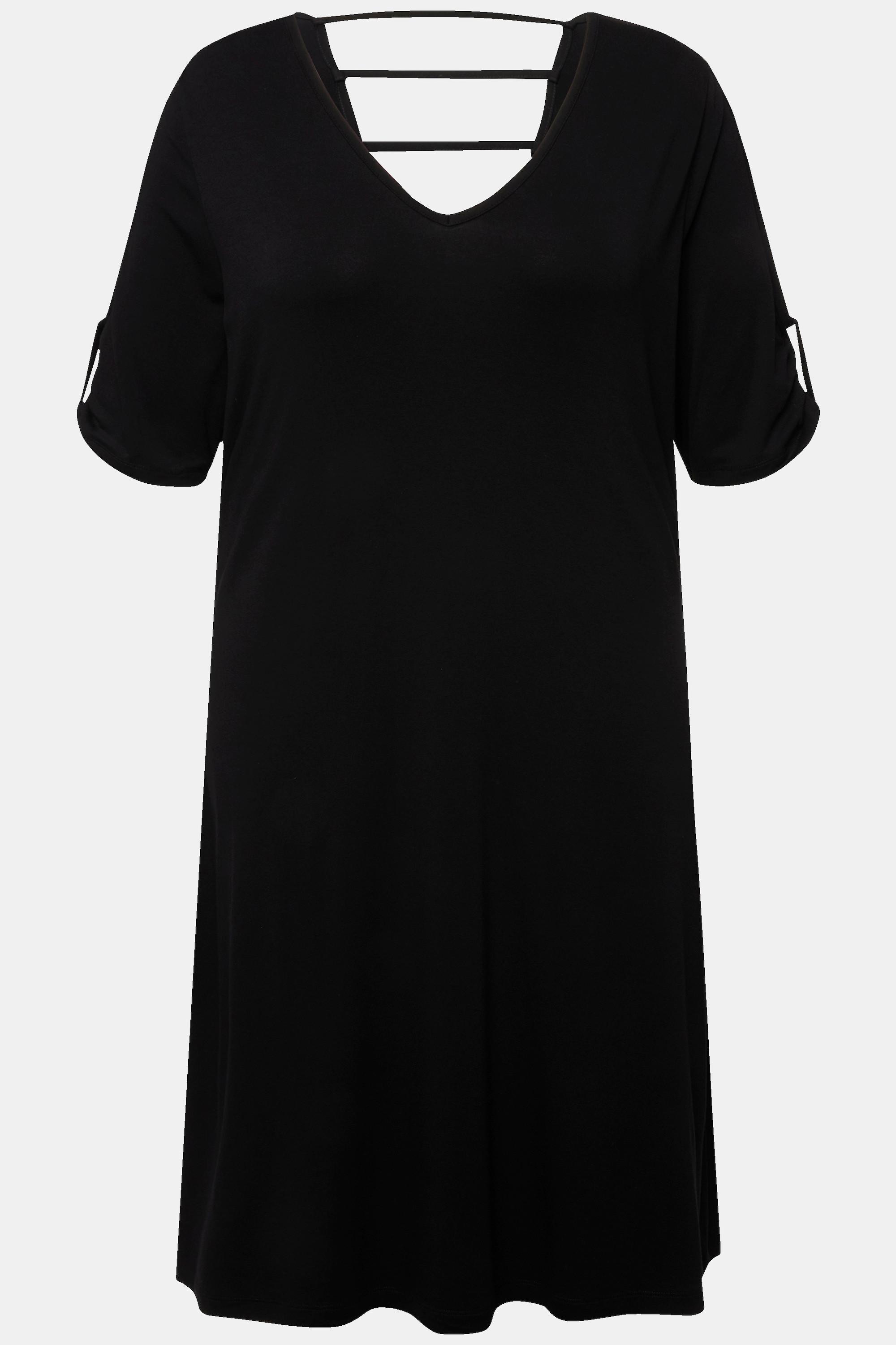 Ulla Popken  Jersey-Strandkleid, V-Ausschnitt, Zierbänder, Halbarm 