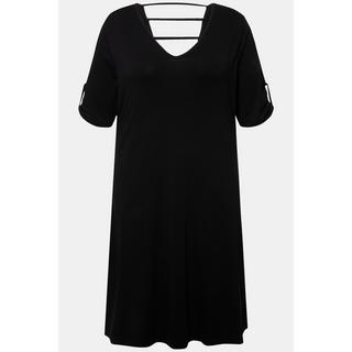 Ulla Popken  Jersey-Strandkleid, V-Ausschnitt, Zierbänder, Halbarm 