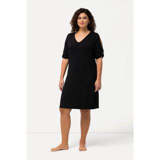 Ulla Popken  Jersey-Strandkleid, V-Ausschnitt, Zierbänder, Halbarm 