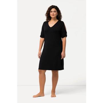 Robe de plage en jersey à décolleté en V, ruban fantaisie et manches courtes