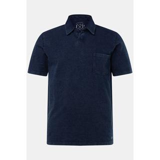 JP1880  Polo manches courtes en maille piquée, aspect jean jean bleu foncé 