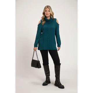 Ulla Popken  Pullover dolcevita in maglia intrecciata con aperture e maniche lunghe 