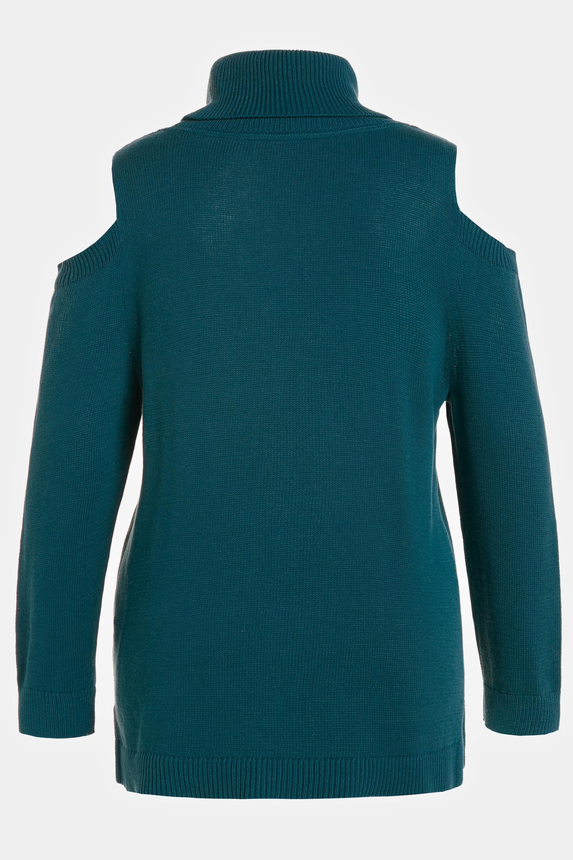 Ulla Popken  Pullover dolcevita in maglia intrecciata con aperture e maniche lunghe 