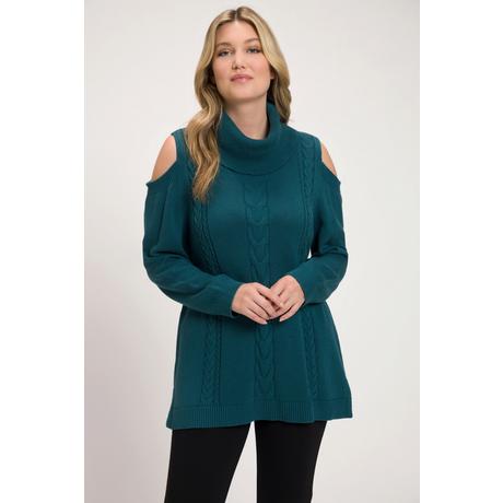 Ulla Popken  Pullover dolcevita in maglia intrecciata con aperture e maniche lunghe 