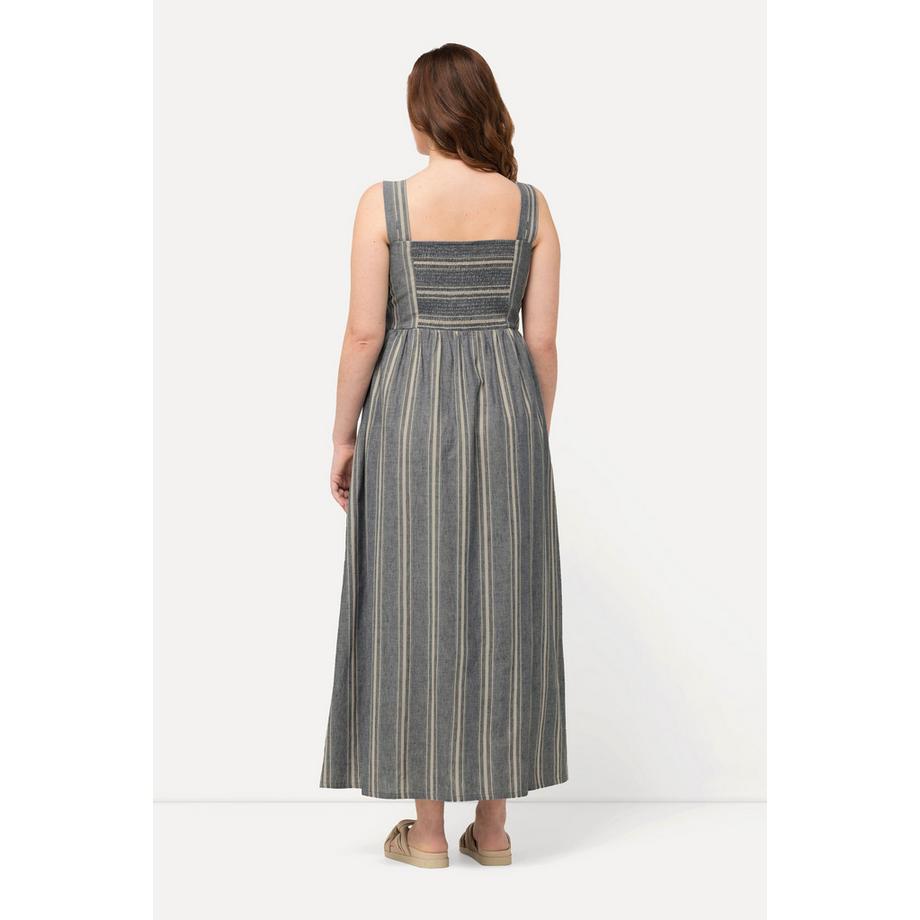 Ulla Popken Robe Maxi Rayée Encolure Carrée Sans Manches Mélange Lin  