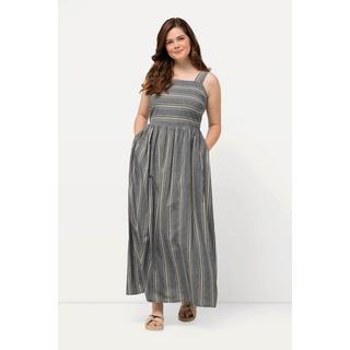 Ulla Popken  Maxikleid, Streifen, Carree-Ausschnitt, ärmellos, Leinenmix 