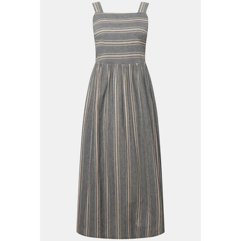 Ulla Popken Robe Maxi Rayée Encolure Carrée Sans Manches Mélange Lin  