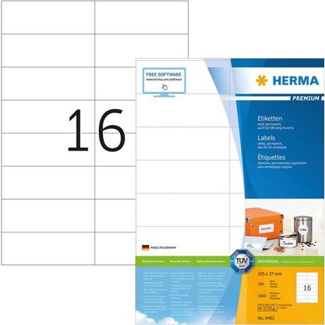 HERMA HERMA Universal-Etiketten 105x37mm 4462 weiss 1600 St./100 Blatt  