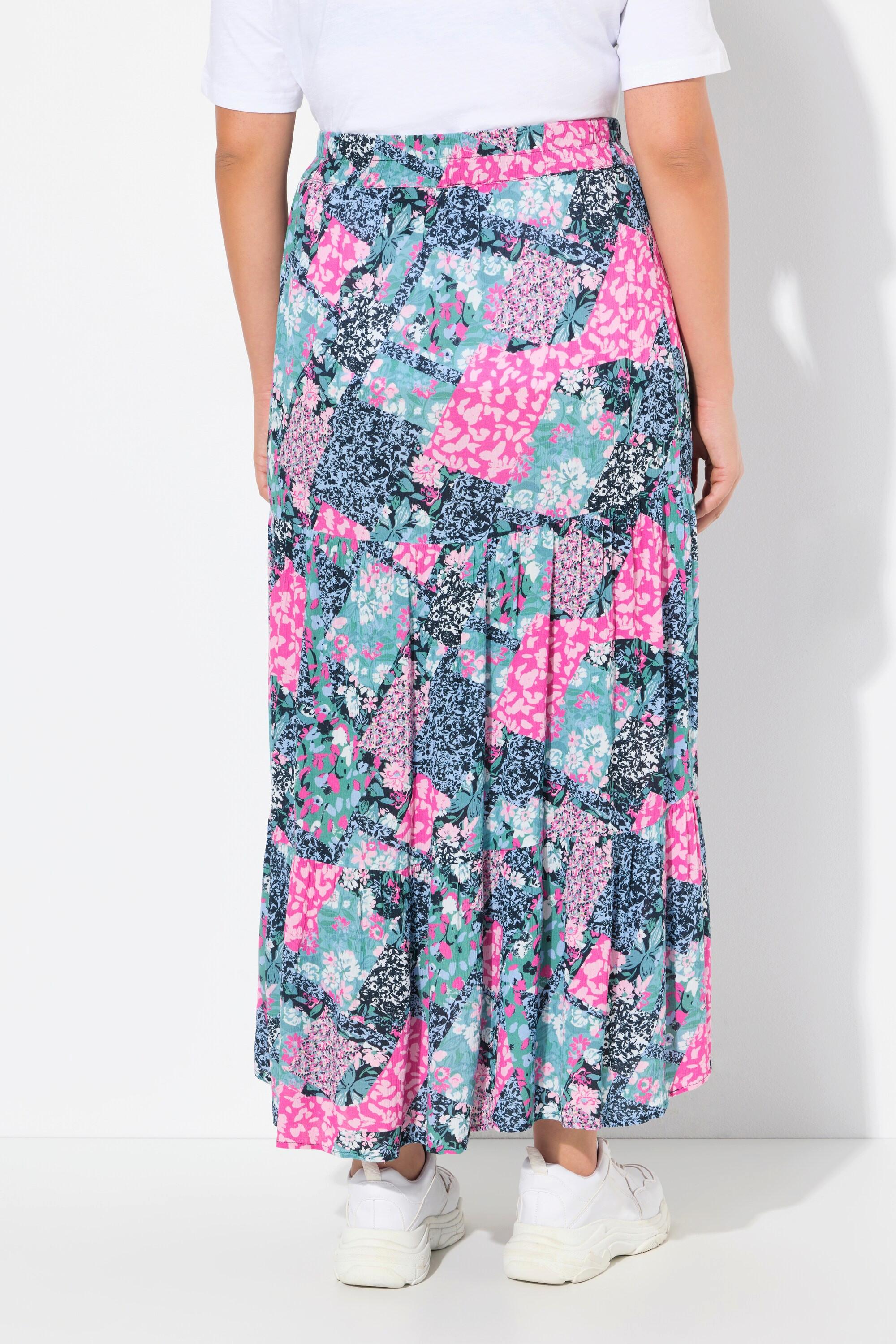 Ulla Popken Stufen Midirock Blüten A-Linie Elastikbund  