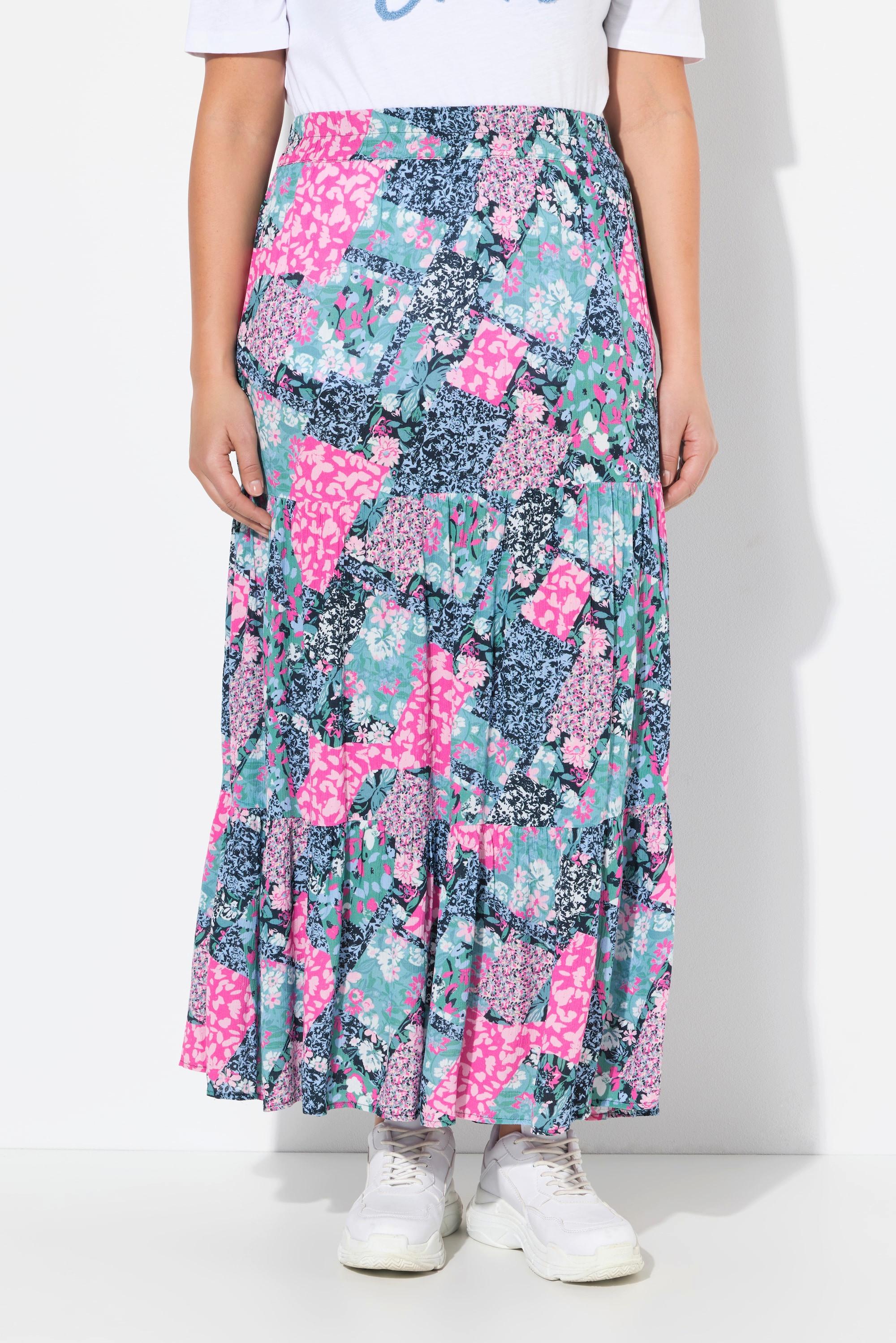 Ulla Popken Stufen Midirock Blüten A-Linie Elastikbund  