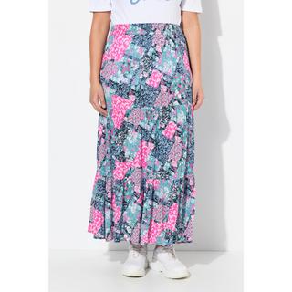 Ulla Popken Stufen Midirock Blüten A-Linie Elastikbund  