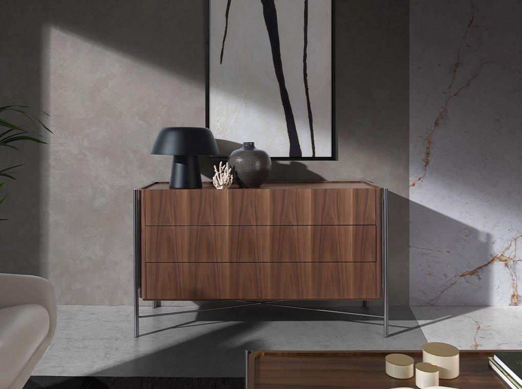 ANGEL CERDA Commode noyer et acier foncé  