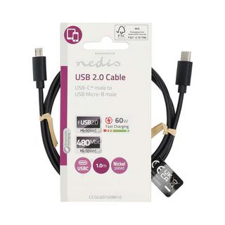 Nedis  Câble USB | USB 2.0 | USB-C™ mâle | USB Micro-B mâle | 60 W | 480 Mbps | Nickelé | 1,00 m | Rond | PVC | Noir | Étiquette 