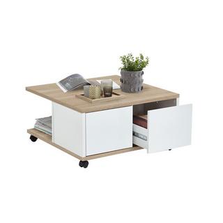 Calicosy Table Basse sur Roulettes 2 Tiroirs 2 Niches L70 cm - Twin  