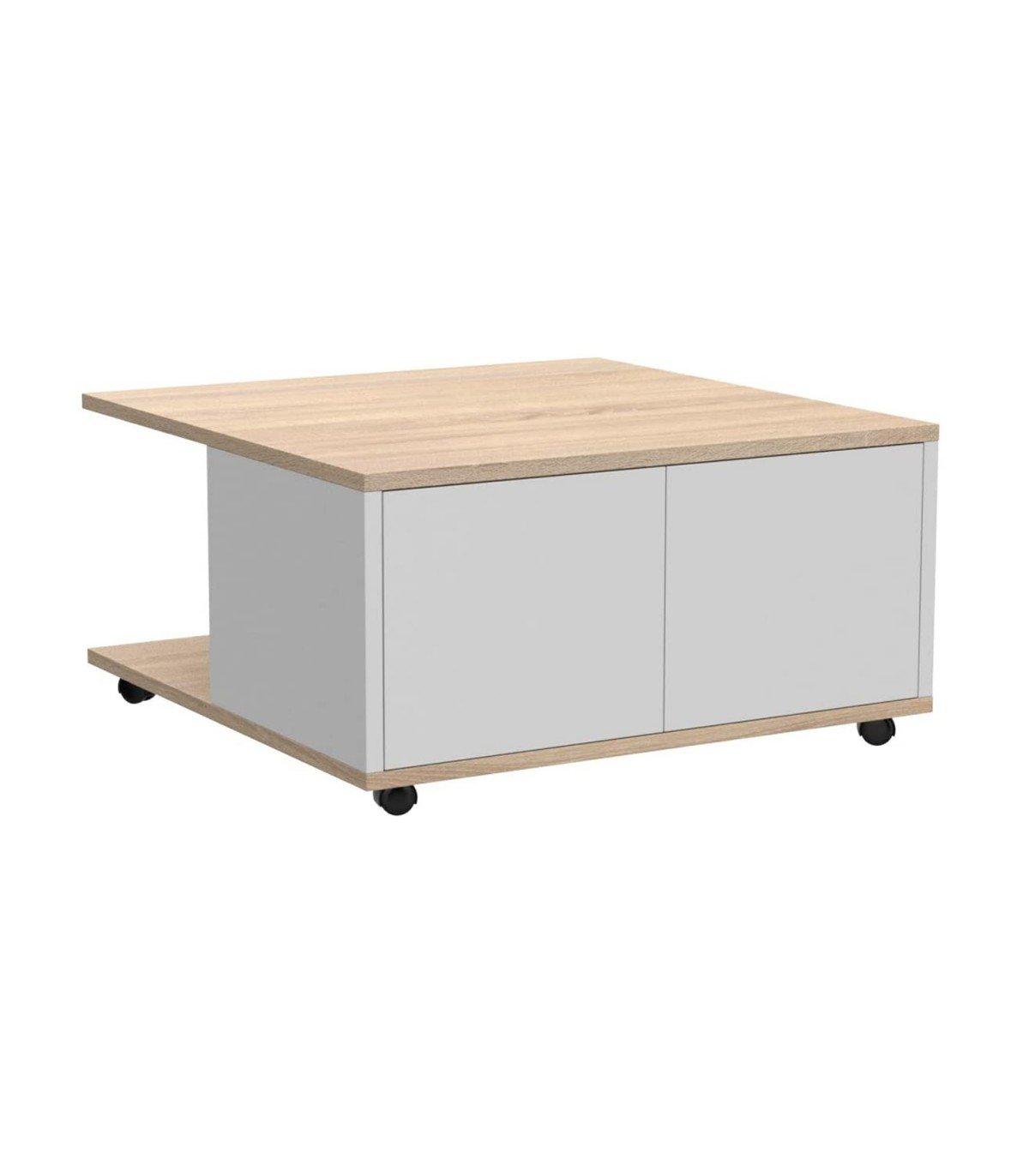 Calicosy Table Basse sur Roulettes 2 Tiroirs 2 Niches L70 cm - Twin  