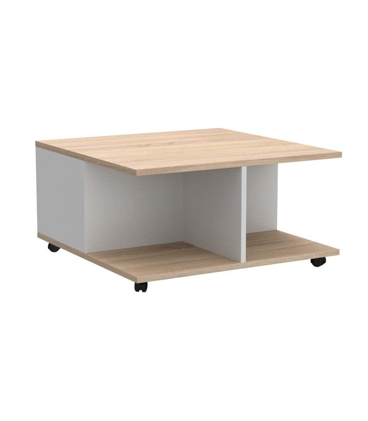 Calicosy Table Basse sur Roulettes 2 Tiroirs 2 Niches L70 cm - Twin  