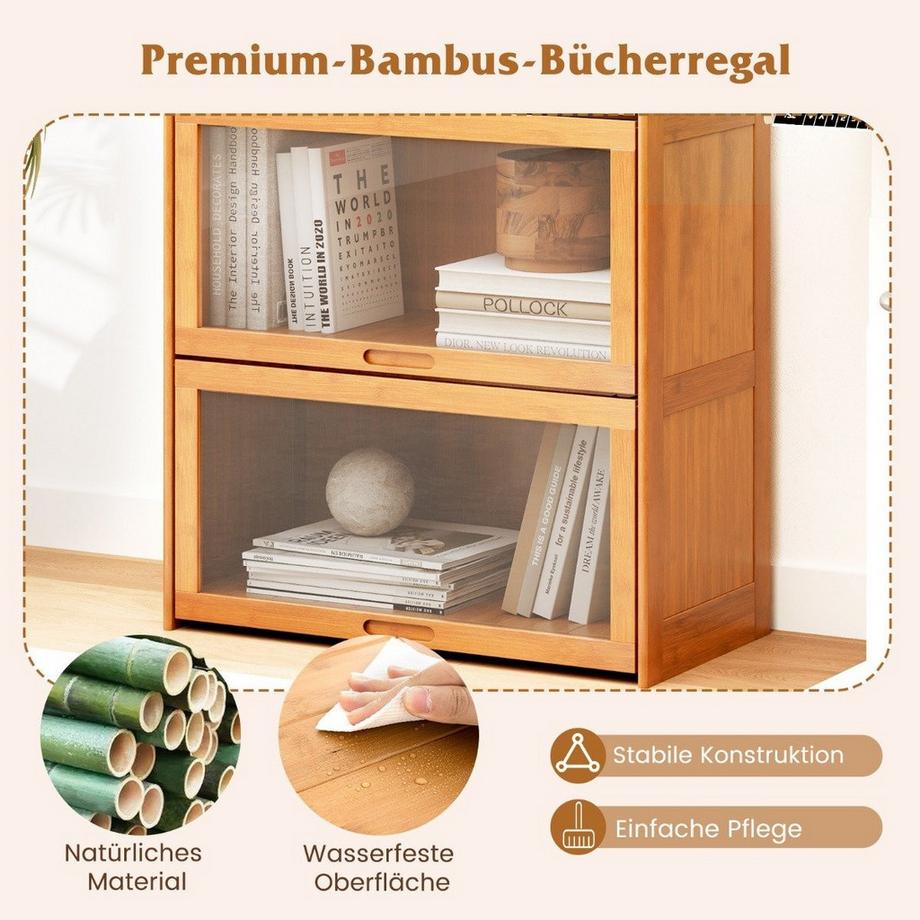 Northio 4-stöckiges Bücherregal mit Acryltüren Vitrinenschrank aus Bambus  