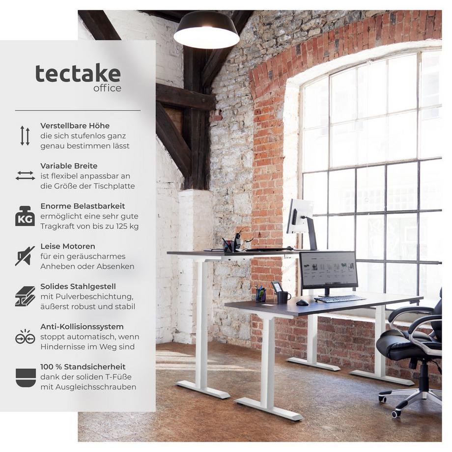 Tectake Tischgestell Denis elektrisch höhenverstellbar mit 2 Motoren 3-stufig, Belastbarkeit 125 kg  