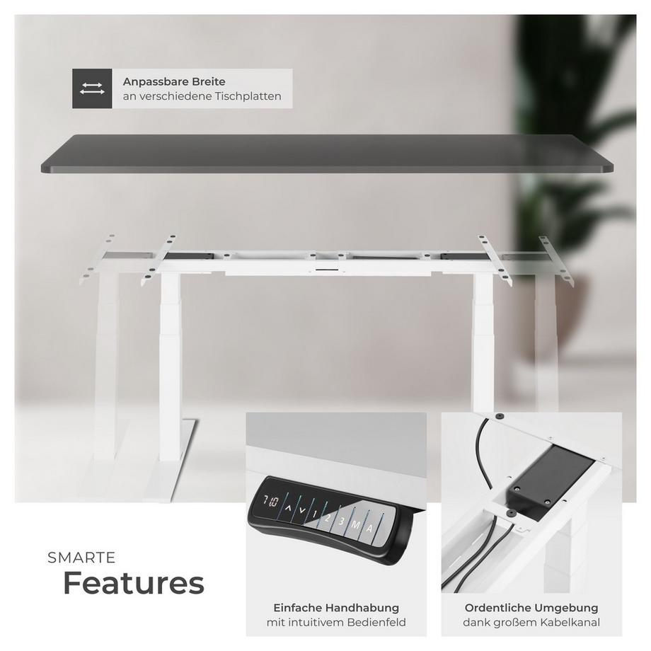 Tectake Tischgestell Denis elektrisch höhenverstellbar mit 2 Motoren 3-stufig, Belastbarkeit 125 kg  