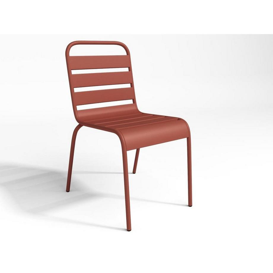 Vente-unique Salle à manger de jardin en métal - une table D.60cm et 2 chaises empilables - Terracotta - MIRMANDE de MYLIA  