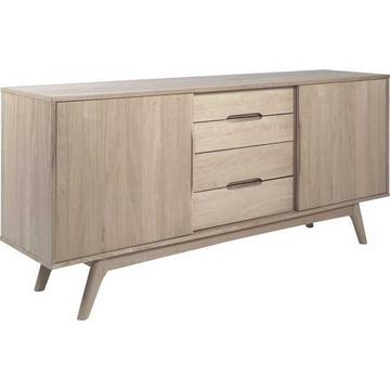 Buffet Brighton plaqué bois massif chêne blanc 2 portes 4 tiroirs 180x44x84cm