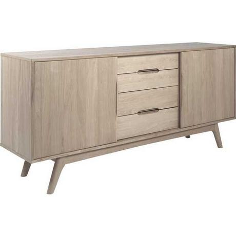 mutoni Buffet Brighton plaqué bois massif chêne blanc 2 portes 4 tiroirs 180x44x84cm  