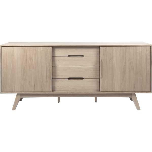 mutoni Credenza Brighton in legno massello impiallacciato rovere bianco 2 ante 4 cassetti 180x44x84cm  