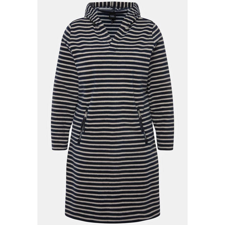 Ulla Popken Fleece Ringel Kapuze V-Ausschnitt Langarm Kleid  