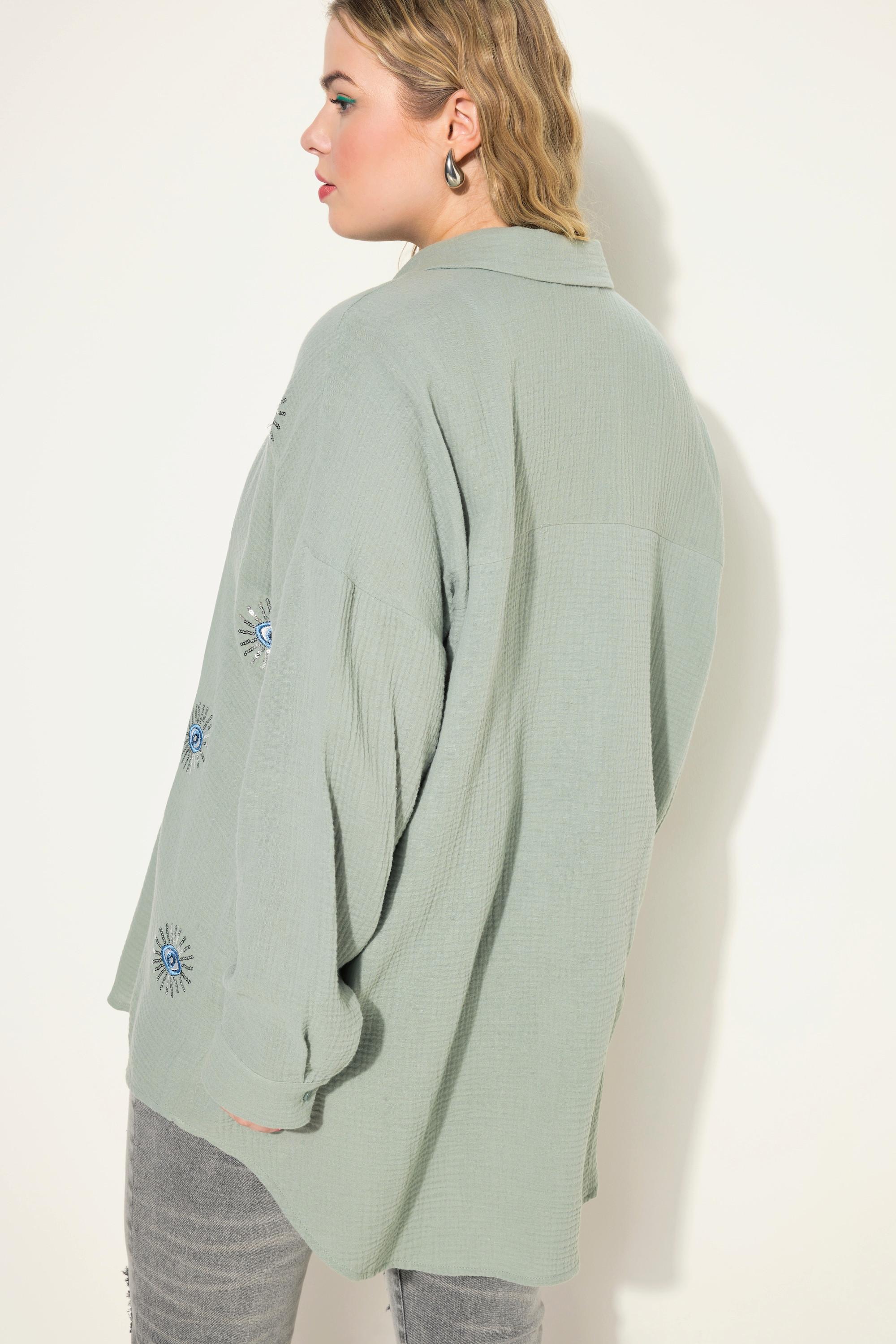 Studio Untold  Blusa dal taglio oversize in mussola con ricami di occhi e maniche lunghe 