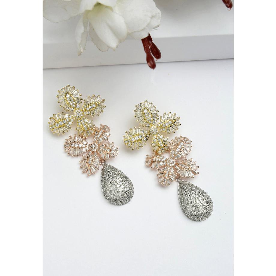 AVANT-GARDE PARIS  Diva Kollektion Cubic Zirconia Doppelblumen-Tropfenohrringe 