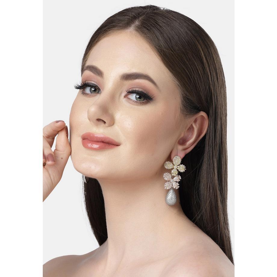 AVANT-GARDE PARIS  Diva Kollektion Cubic Zirconia Doppelblumen-Tropfenohrringe 