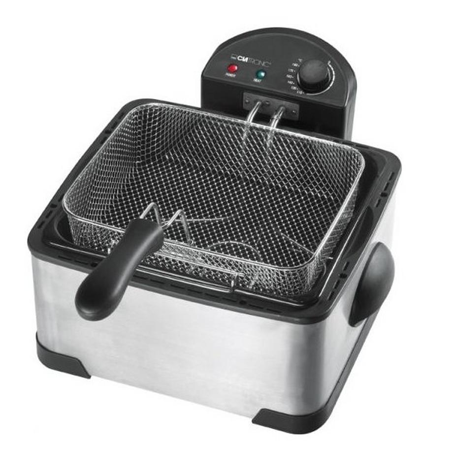 Clatronic FR 3195 Doppel-Kaltzone-Fritteuse, Edelstahl, rostfrei, 2000W  