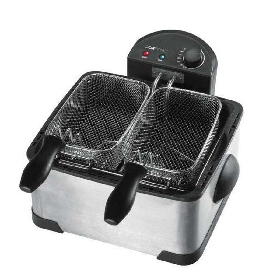 Clatronic FR 3195 Doppel-Kaltzone-Fritteuse, Edelstahl, rostfrei, 2000W  