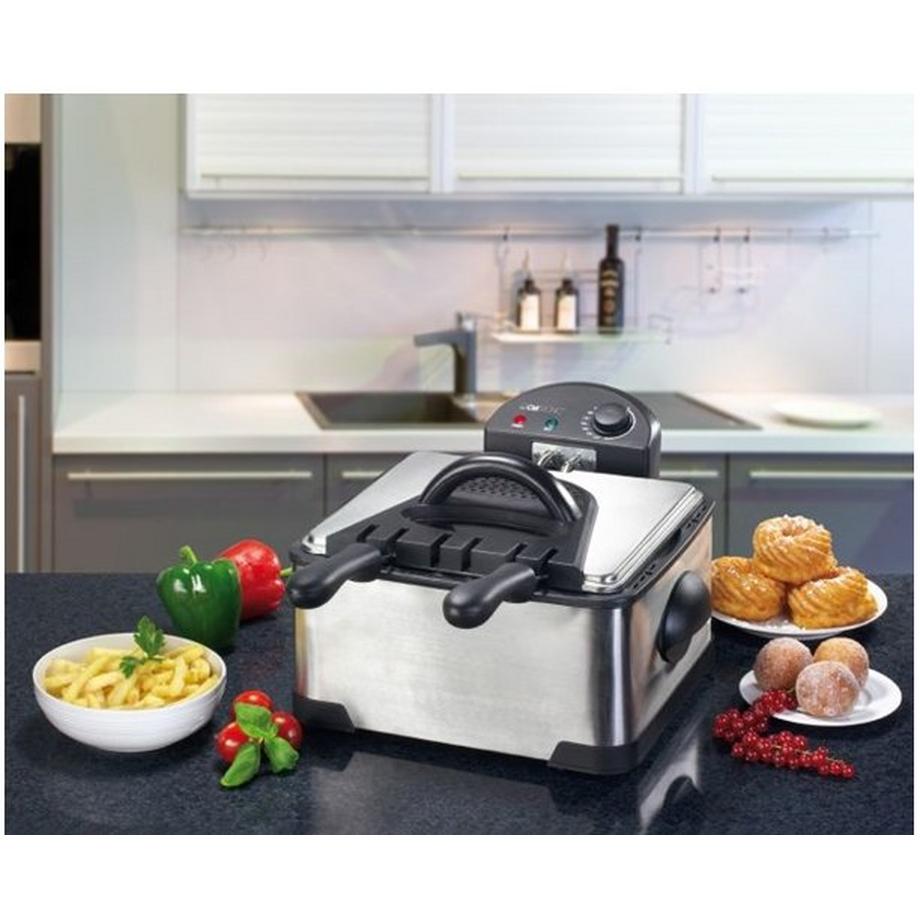 Clatronic FR 3195 Doppel-Kaltzone-Fritteuse, Edelstahl, rostfrei, 2000W  