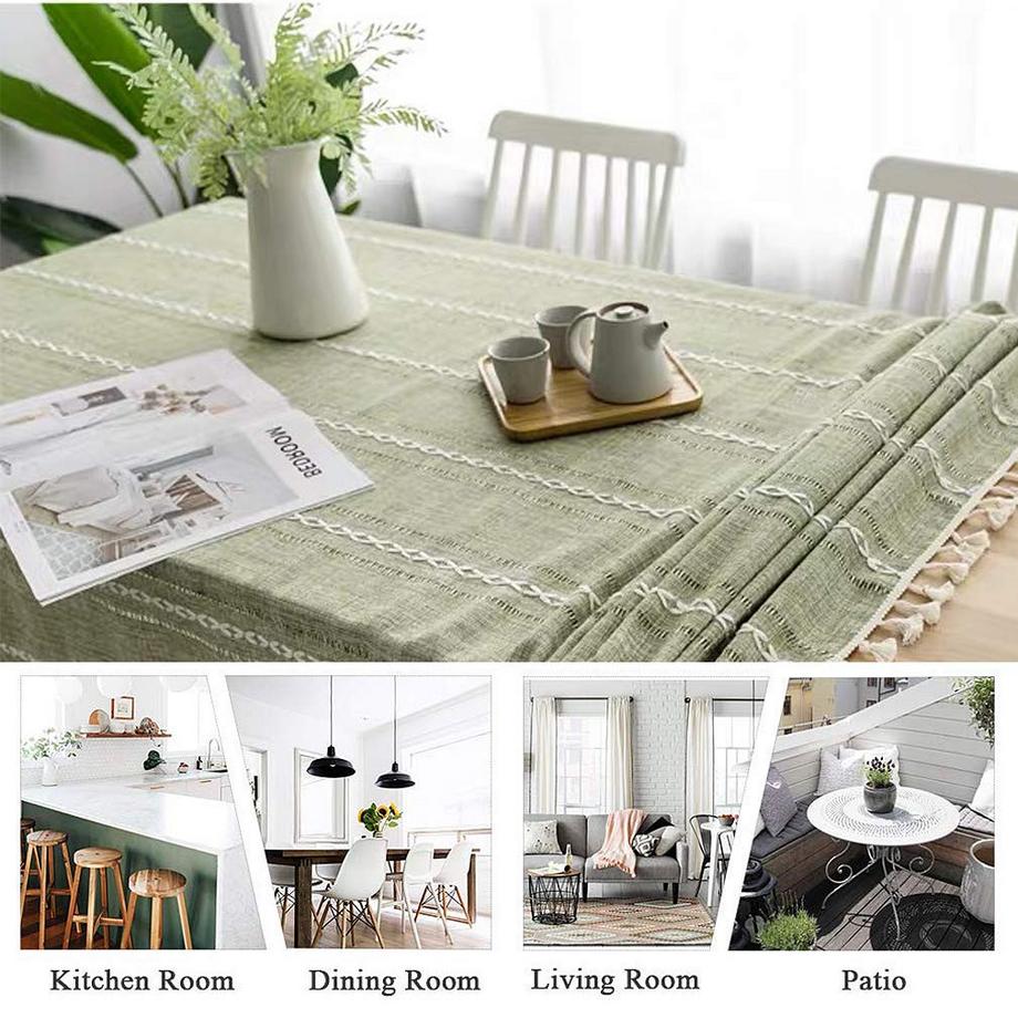 Alopini Nappe Rectangulaire en Coton Linable Lavable Antifouling Design Tassel pour Cuisine, Salle à manger, Pique-nique, Extérieur, Jardin  