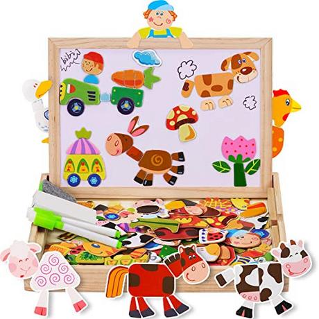 Activity-board  Puzzle magnétique en bois PCS, jeux de ferme, puzzle en bois double face 