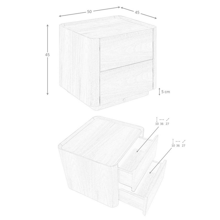 ANGEL CERDA Table de chevet en noyer avec éclairage  