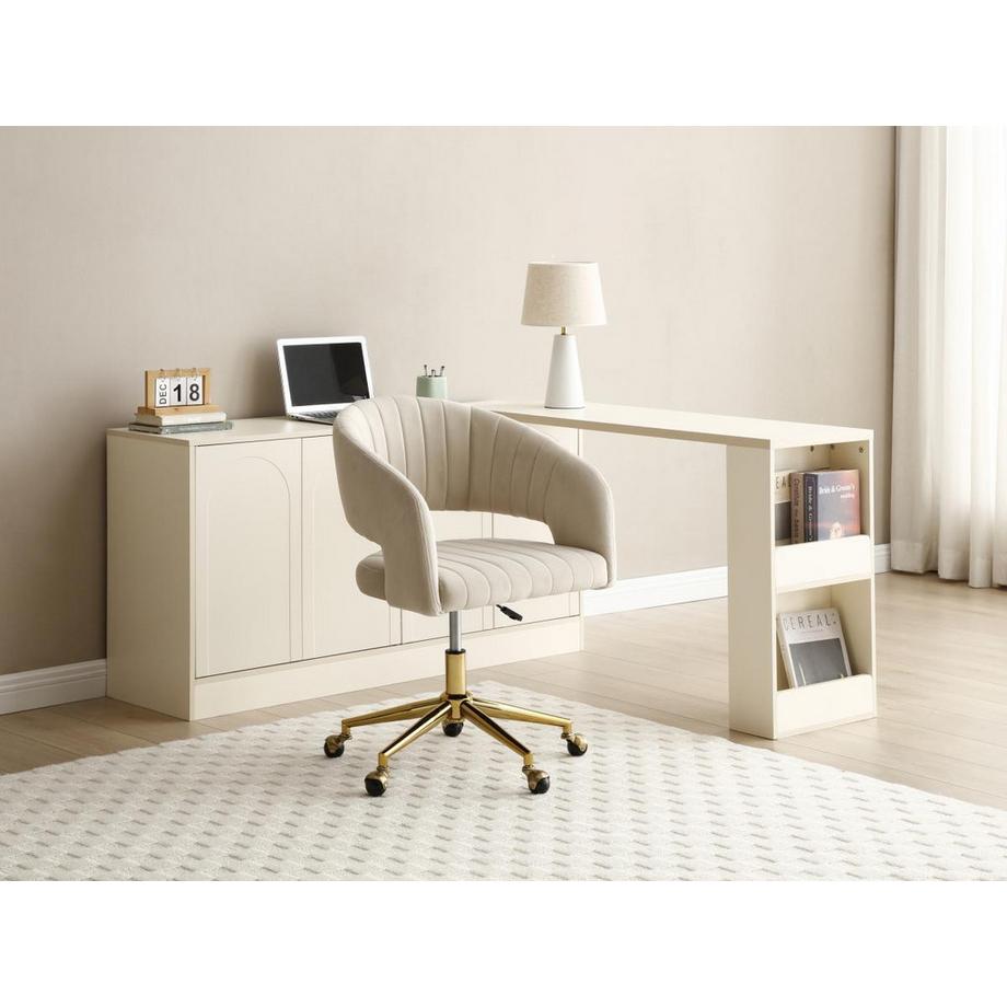 PASCAL MORABITO Chaise de bureau en velours - Beige et doré - Hauteur réglable - TIRIESI de Pascal Morabito  