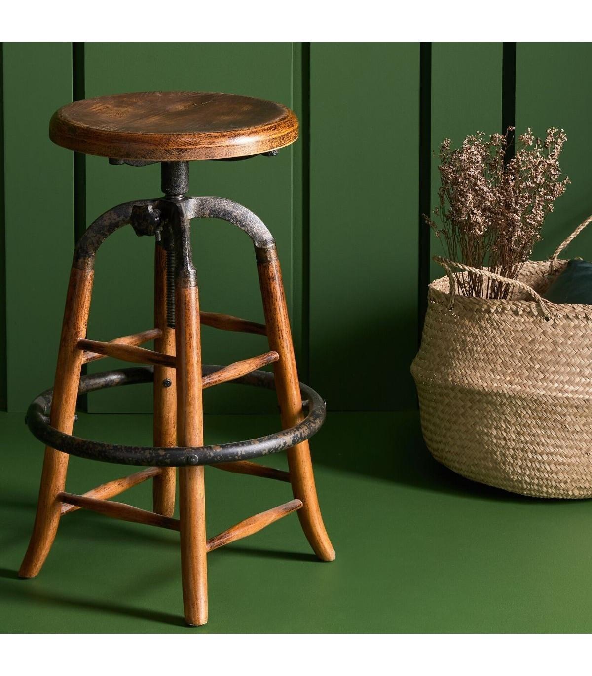Calicosy Tabouret de bar en chêne massif et métal  