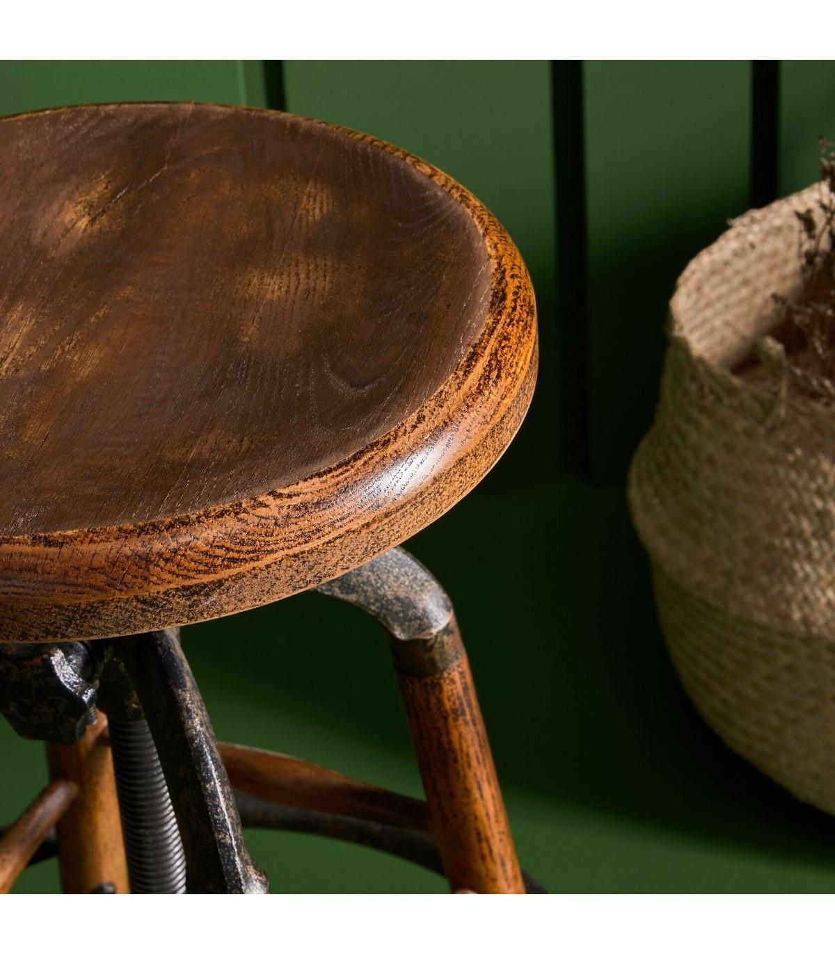 Calicosy Tabouret de bar en chêne massif et métal  