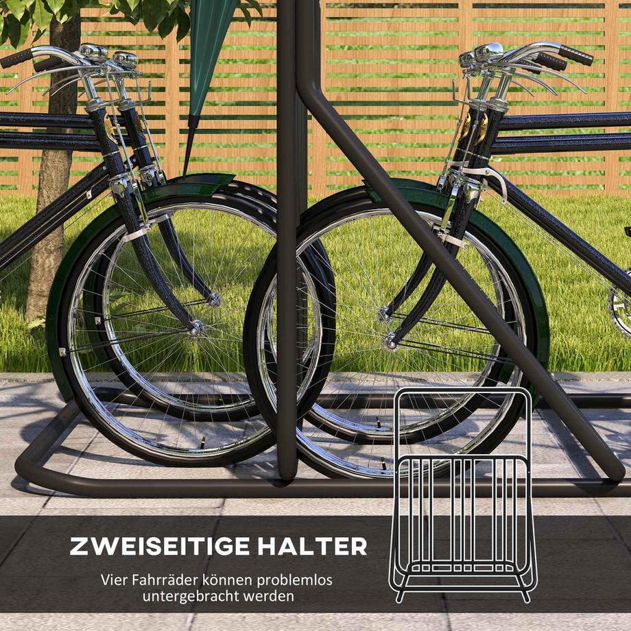 Northio  Fahrradständer Radständer Mit Griff, Beidseitig Mehrfachständer, Wetterfest, Bis 4 Fahrräder, Stahl, Schwarz, 102X92X130Cm 