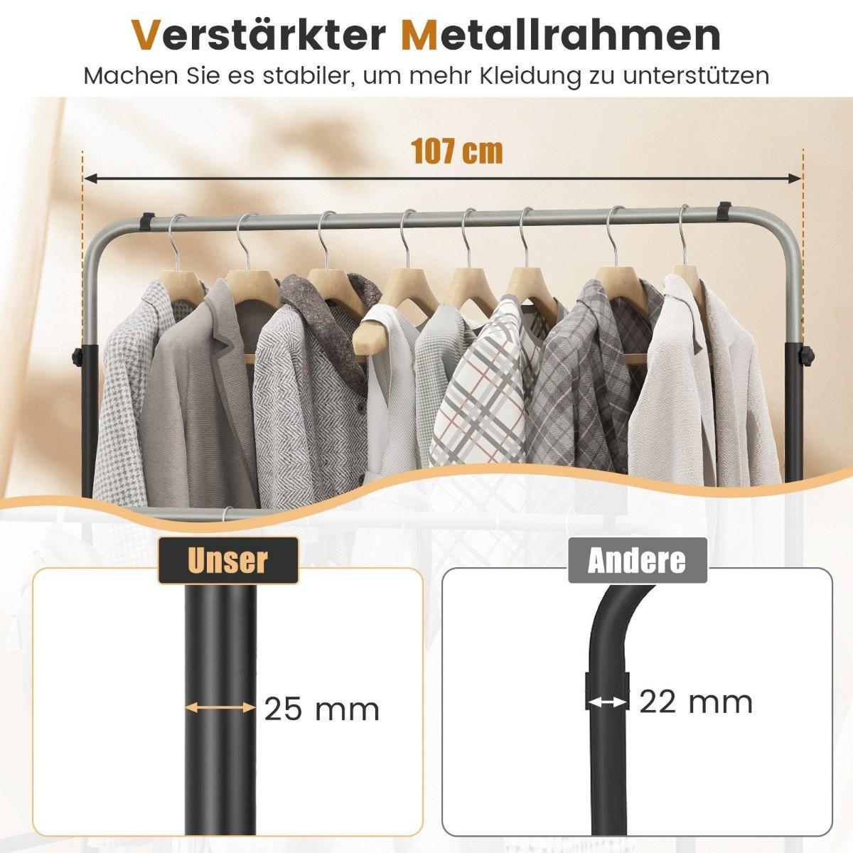 Northix Kleiderständer mit 2 Kleiderstangen Garderobenständer doppelt mit verstellbaren Höhen Schwarz + Silber  